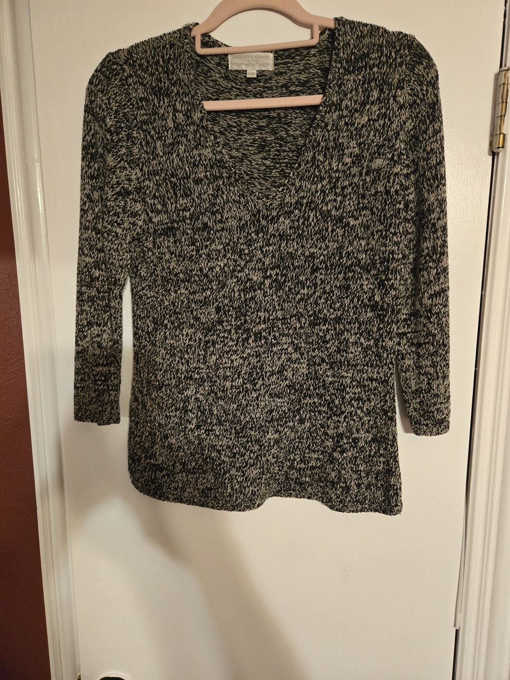Women's Black & White Marled V-Neck Sweater